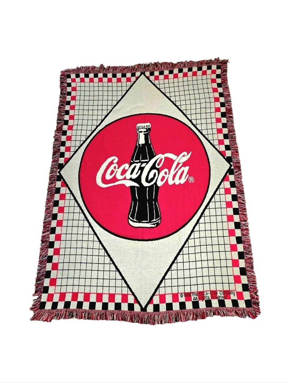 Coca Cola 90s Classic Throw Blanket woven knit tapestry and fringe-size "60 X 45